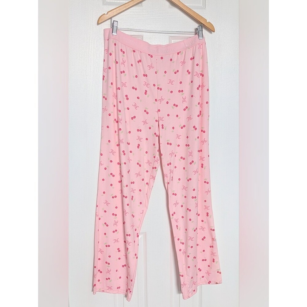 NWOT Juicy Couture Women's (XL) Pink Cherry-Print Elastic Waist Pajama Bottoms
